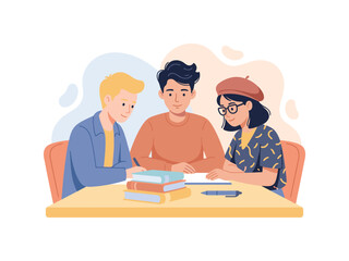 Obraz premium Study Group Collaboration Learning Together Flat Illustration