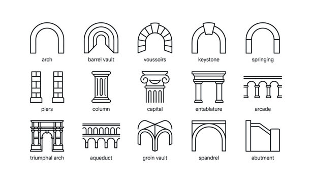 Architectural icons illustrating arches, columns and vaults grid