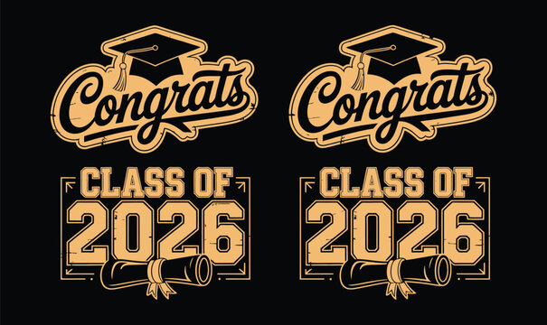 Class of 2026 Graduation Emblem Vintage Varsity Typography Vector Patch Set for School Apparel