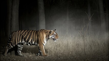 Slow motion of Camouflaged Bengal Tiger Close Up in the forest of Central India.  © pinan