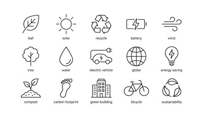 Fototapeta premium Collection of environmental icons arranged in grid layout