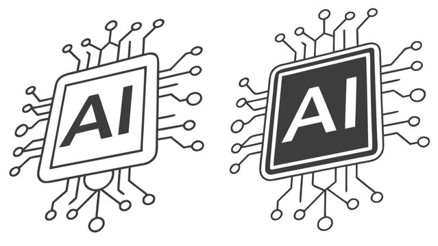 Ai chip icon set, artificial intelligence processor symbol, digital technology concept, vector illustration