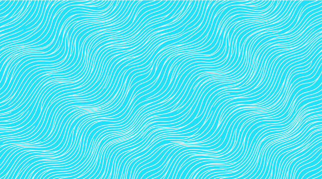 Cyan blue wavy line pattern background, abstract turquoise water ripple texture, vibrant geometric wave vector illustration for summer backdrop