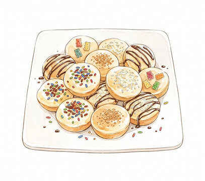 Kue Cubit Indonesian Mini Fluffy Pancake Bites, Watercolor Illustration