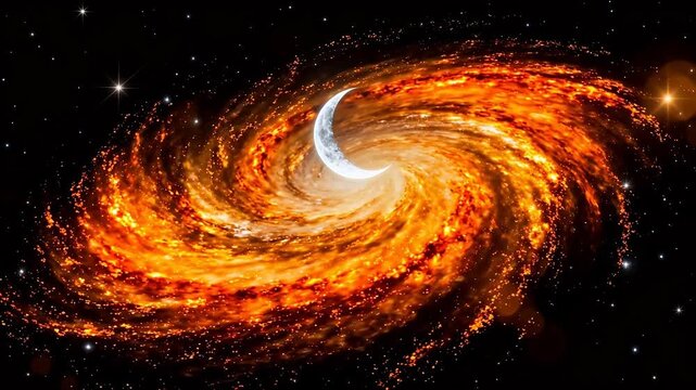 Galaxy with crescent moon in space