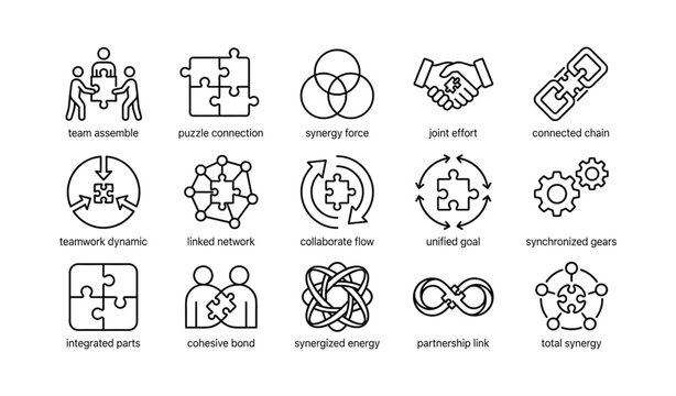 Teamwork and collaboration concept icons in organized grid