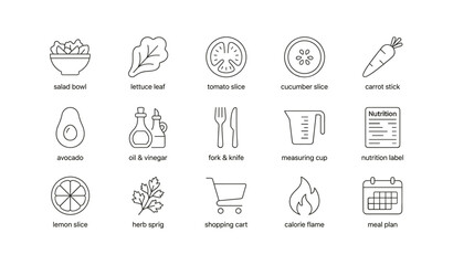 Fototapeta premium Food and salad icons showing ingredients and nutrition labels