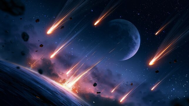 Meteors falling near a planet in deep space
