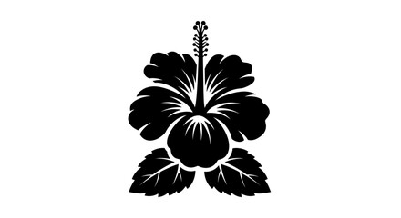 Black hibiscus flower silhouette with leaves. © gudangPIXEL