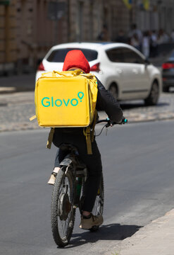 Glovo Courier Delivering Food In Lviv Ukraine