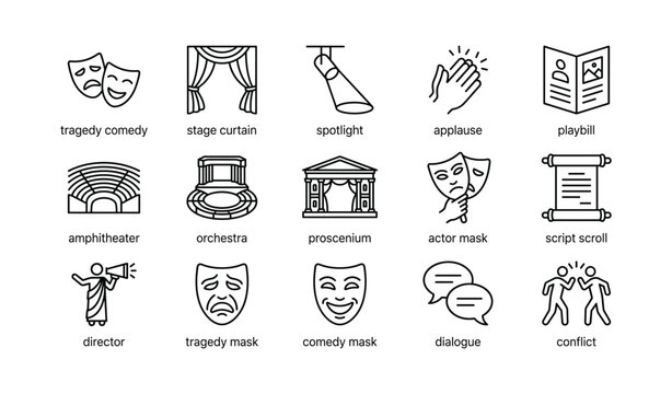 Theater icons arranged in grid layout on white background