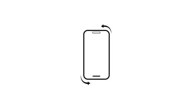 Please rotate your phone. Rotating smartphone from portrait to landscape. Device rotation symbol animation on black background.Animated of device rotation sign icon animation on background. 4k video