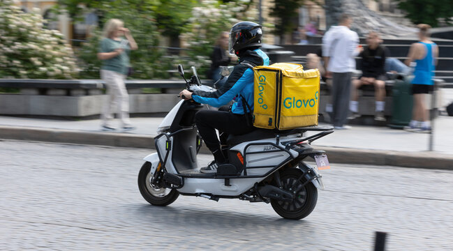 Glovo Courier Delivering Food In Lviv Ukraine
