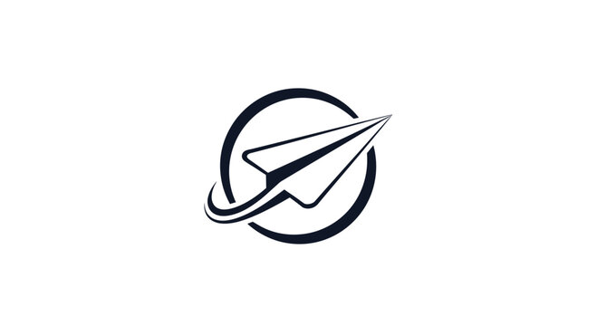 Black paper plane icon inside circular frame.