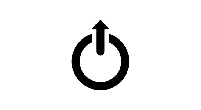 Black power button icon with upward arrow symbol