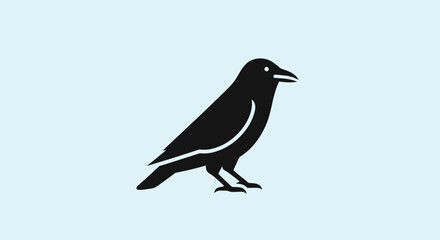 Naklejka premium Black raven silhouette profile on light blue background.
