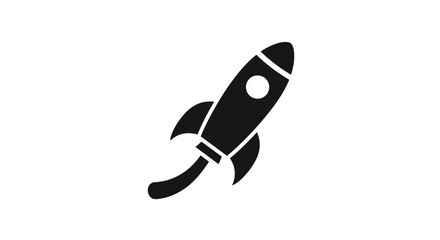Black rocket ship blasting off icon on white background. © gudangPIXEL