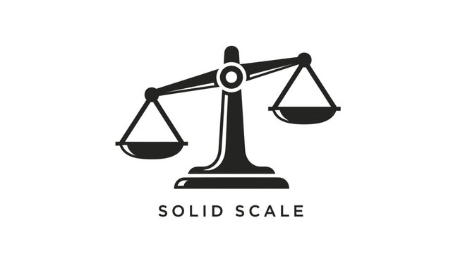 Black scales of justice icon with company text.
