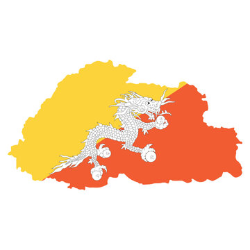 Vector map of Bhutan filled with the national flag colors. Ideal for geography, travel, education, and cultural illustrations.
