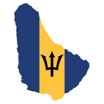 Vector map of Barbados filled with the national flag colors. Great for travel, geography, educational, and island-themed projects.