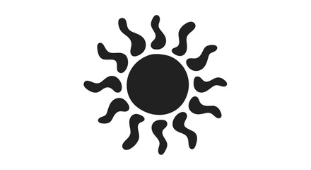 Black sun icon with wavy decorative rays. © gudangPIXEL