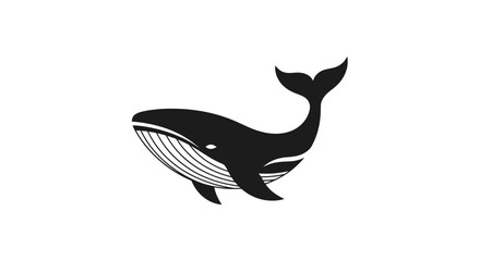 Obraz premium Black whale silhouette swimming side view.