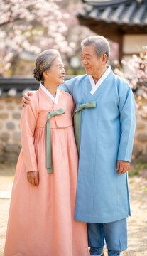 한복입은 노부부 할머니 할아버지
