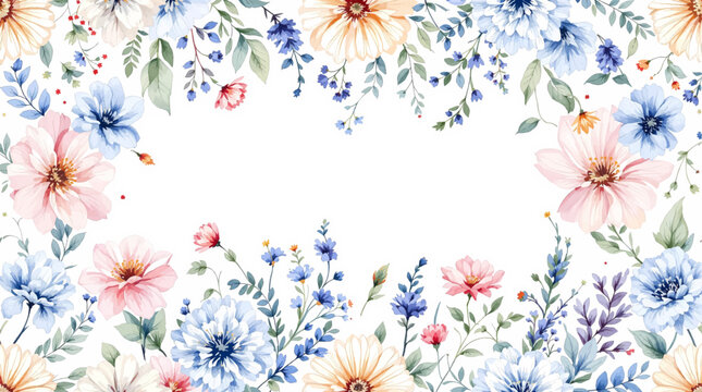 Delicate watercolor floral border celebrating the fresh return of spring.