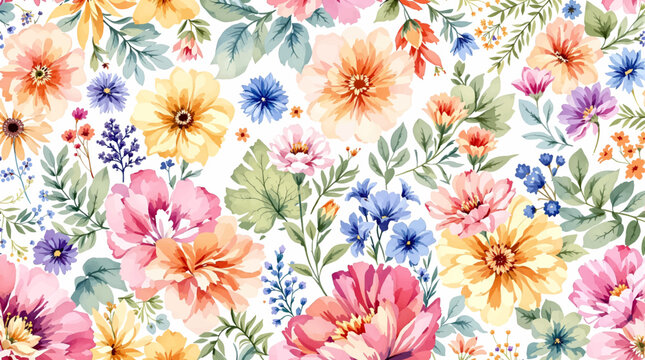 Vibrant Botanical Watercolor Floral Frame Design for Seamless High Resolution Digital Paper and Summer Fabric Printing