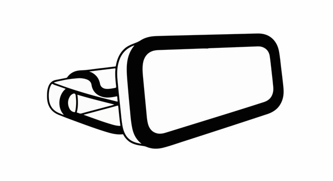 A black and white illustration of a virtual reality headset