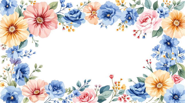 Delicate Pastel Watercolor Flower Border and Seamless Botanical Frame Designed for Romantic Wedding Invitation Cards Stationery