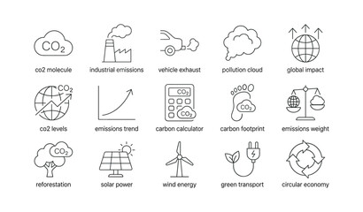 Fototapeta premium Environmental icons showing co2 emissions and renewable energy