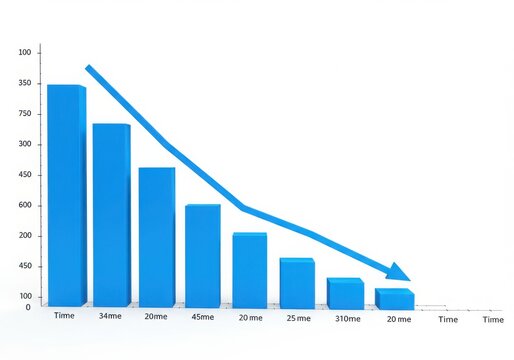 Blue bar chart showing a steep decline over time