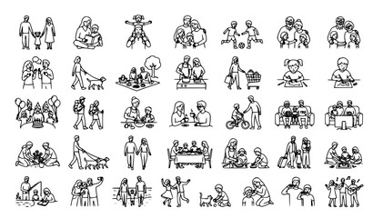 Fototapeta premium Minimalist Line Art People Activities Vector Set – Everyday Life, Sports and Fitness Outline Icons Collection