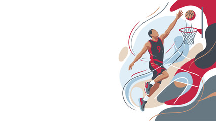 Basketball player in a red jersey dunking toward the hoop in mid-air © Kyle