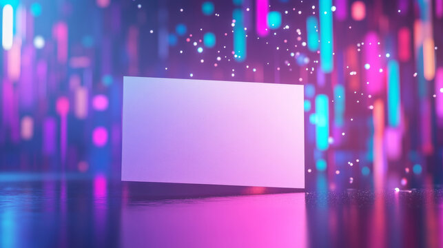 Neon-lit blank screen with abstract reflections and vibrant shadows.