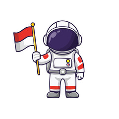 Fototapeta premium Cartoon astronaut holding flag in space suit