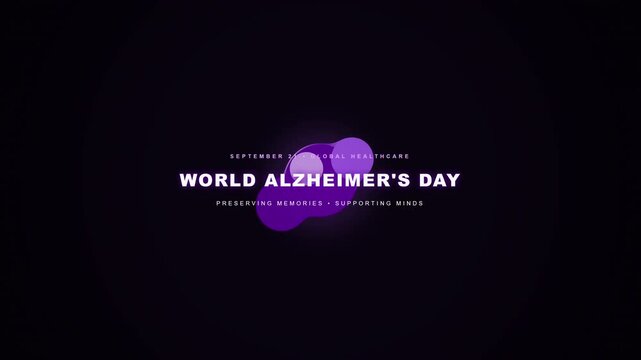 World Alzheimer's Day animated text with purple morphing shapes