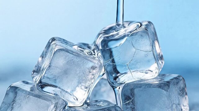 Ice cubes on blue background