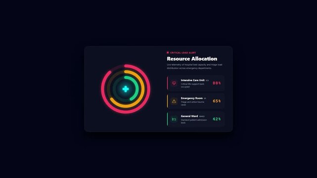 Healthcare Resource Allocation Dashboard Modern Dark Mode Digital Interface For Medical Analytics and Hospital Management Efficiency