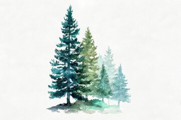 Fototapeta premium Soft watercolor pine forest clip art for design on white background