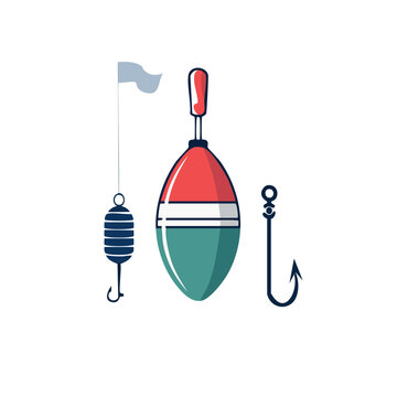 Fishing float, hooks, and sinker vector illustration