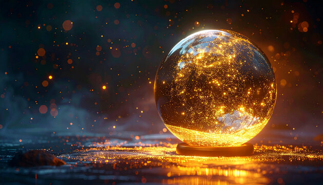 Glowing crystal ball with abstract light against a dark background