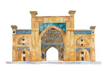 Naklejka premium Intricate watercolor Islamic architecture illustration.