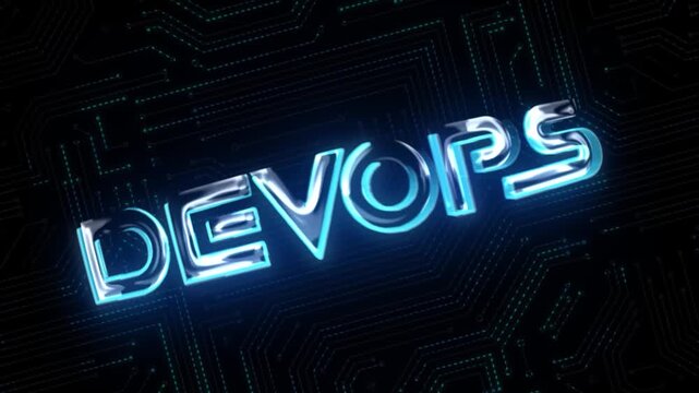Devops Glossy 3D Technological Title With Circuit Background
