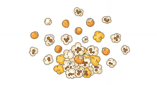 Delicious Popcorn Kernels and Popped Corn Illustration Falling on White Background for Cinema Snack Design Graphic