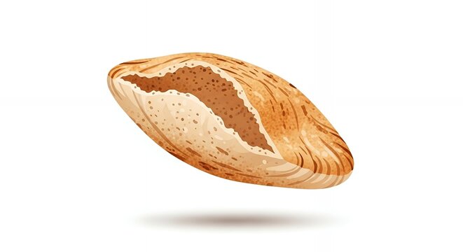 Fresh pita bread illustration isolated on white, middle eastern flatbread with pocket for food menu and bakery products.