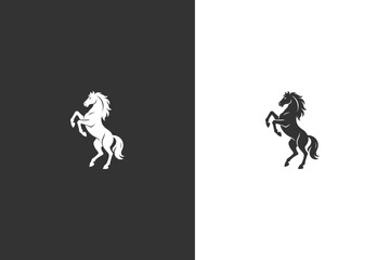 Fototapeta premium A striking graphic representation of a horse rearing up, presented in contrasting black and white