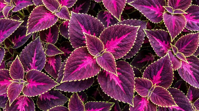 Purple and pink coleus plant leaves texture background with colorful background botanical