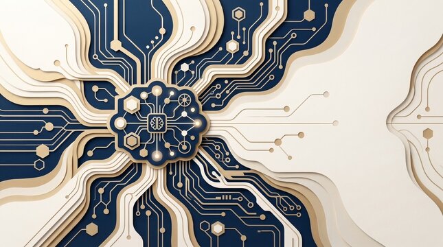 Premium Paper Cut Artificial Intelligence Banner with Copy Space